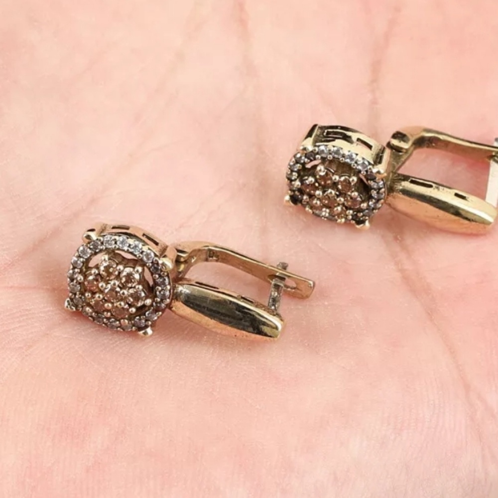 Delicate soft orange & white topaz daisy earrings